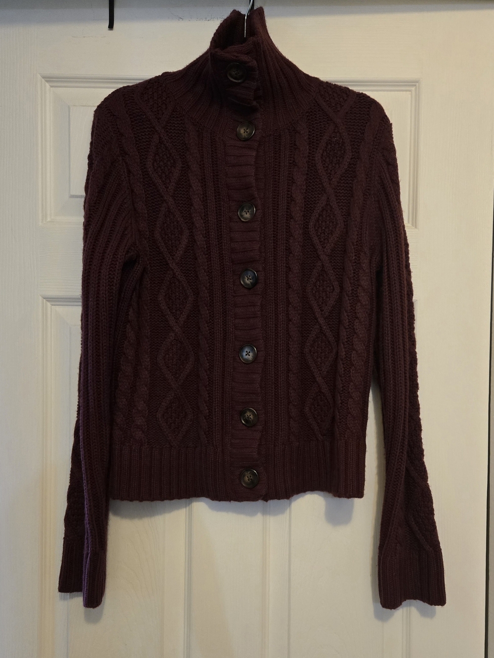 St. John's Bay Cable-Knit Button-Front Sweater - Burgundy